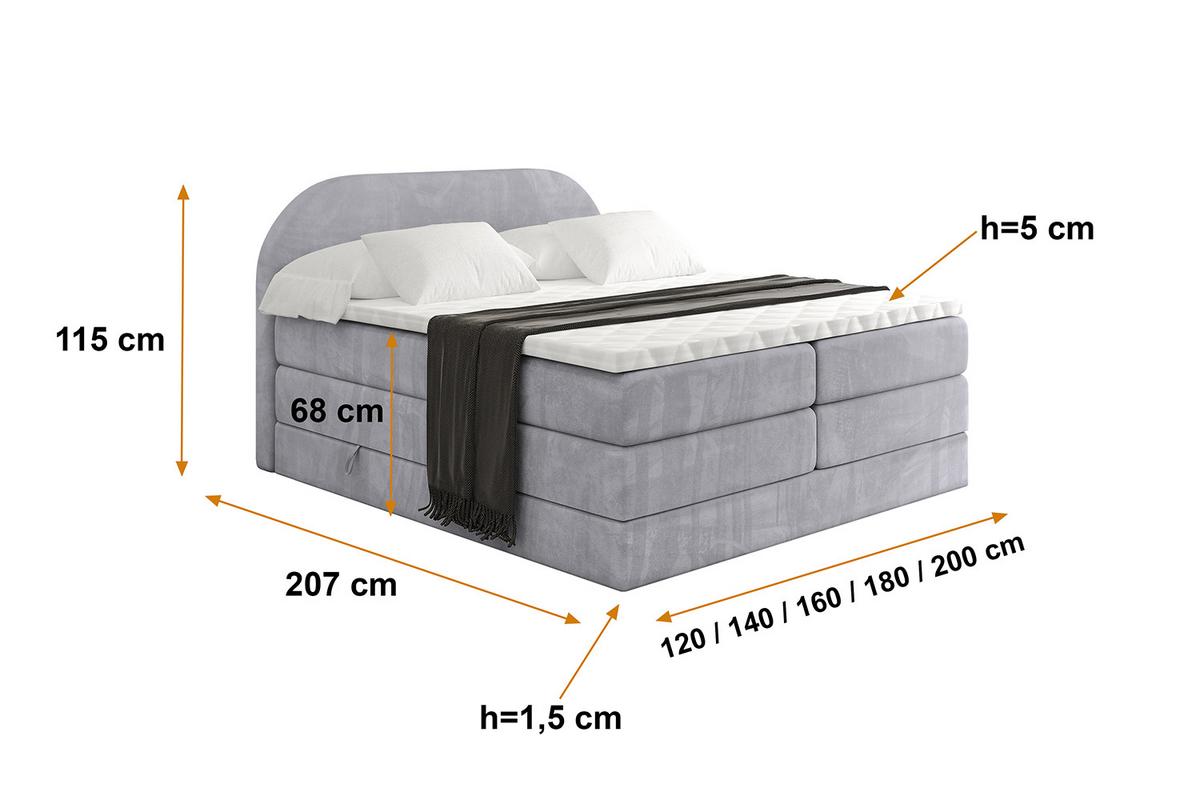 BOXSPRINGBETT mit Matratze und Lattenrost - NOX KING-120x200 - Grau Monolith - Grau, Holzwerkstoff (120/200cm) - ALTDECOR