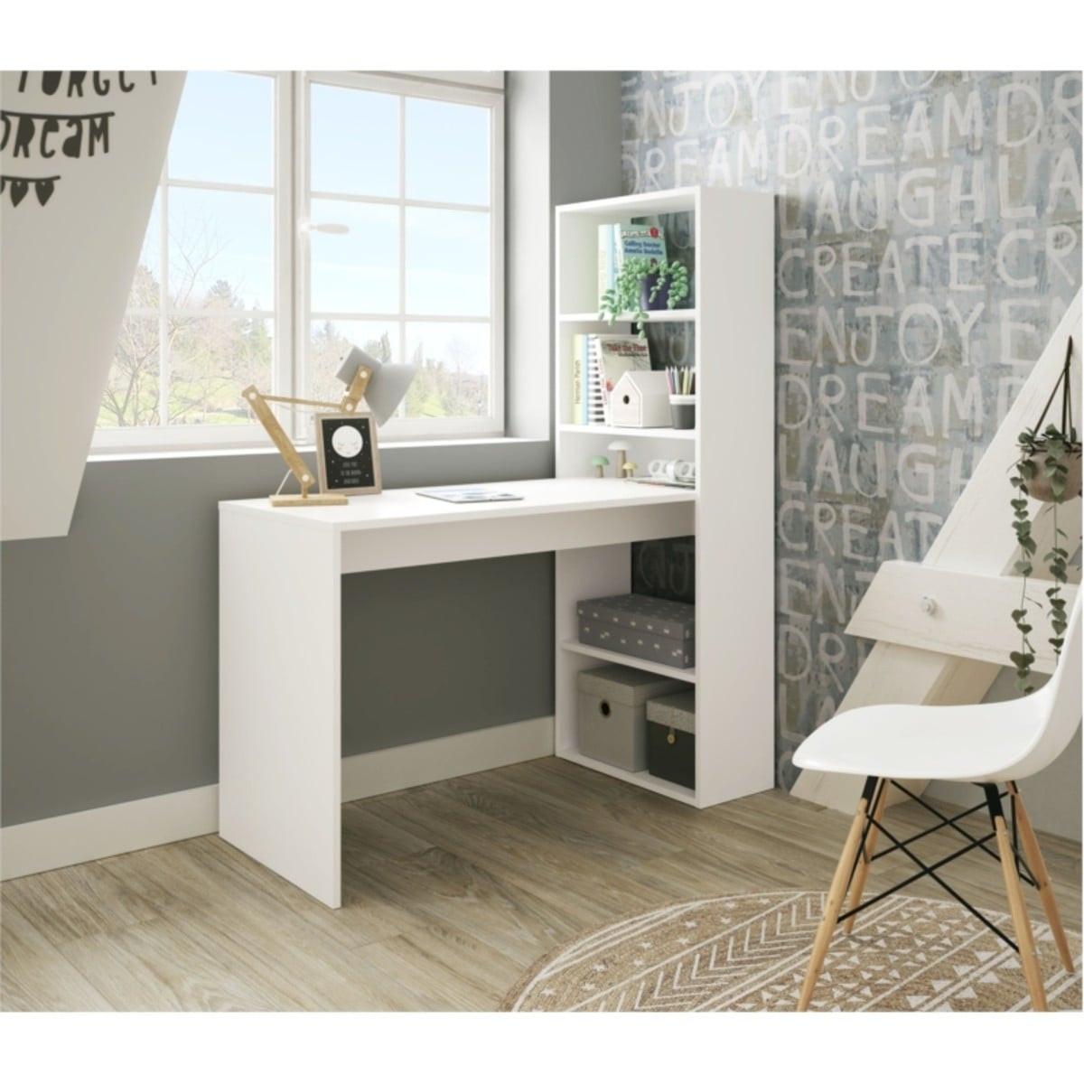 SCHREIBTISCH mit Regal - L120 cm - Weiß, Holzwerkstoff (6.7/53/144cm) - Calicosy
