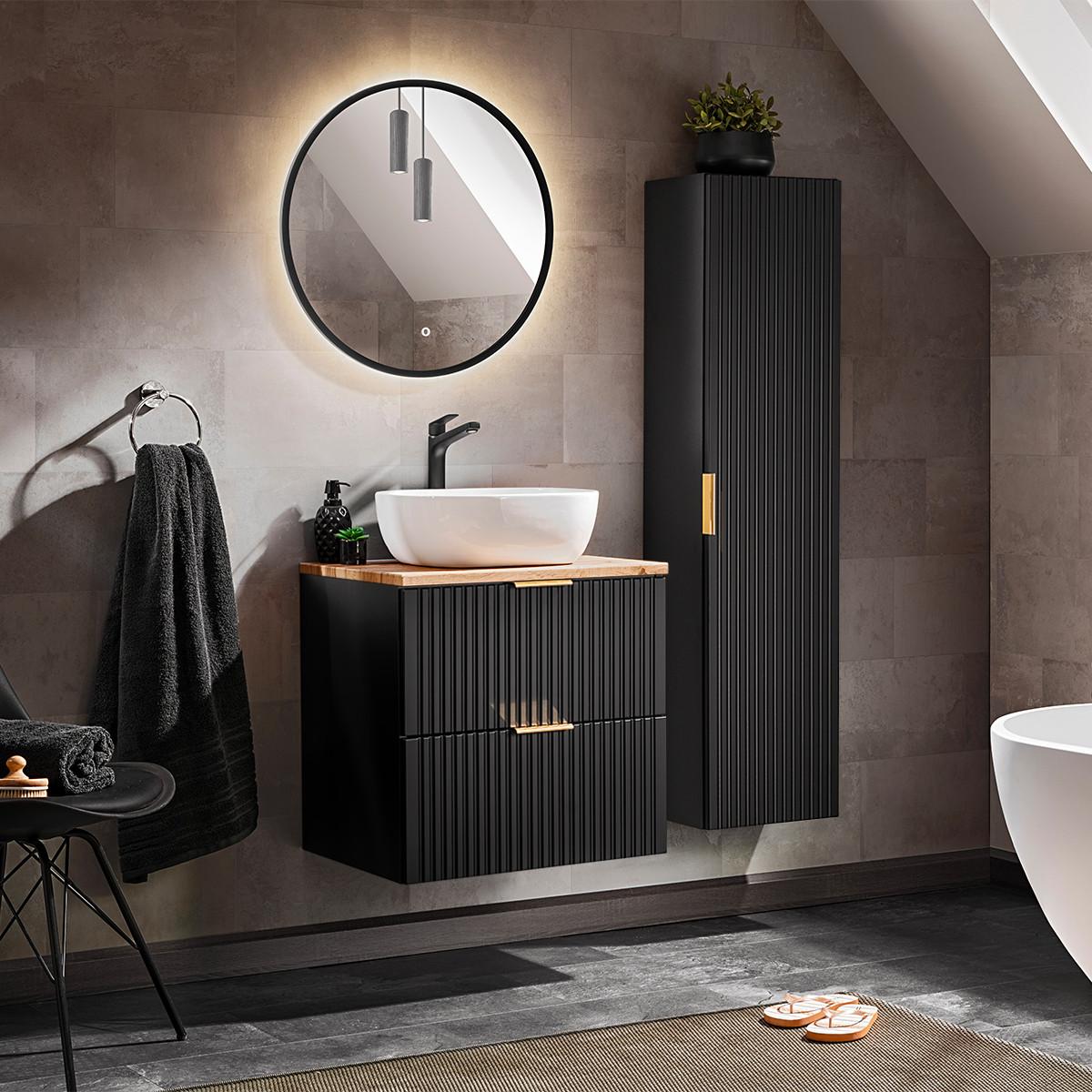 BADMÖBEL 60.6cm Adriel 2er-Set Schwarz - Schwarz, Holzwerkstoff (60.6/59/46cm) - Petits-meubles