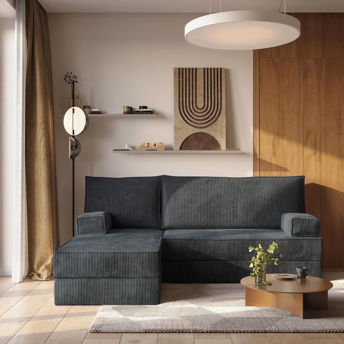 ECKSOFA NOTIA modulares Boneless Sofa mit Schlaffunktion Grau Kordstoff - Dunkelgrau, Textil (200/120cm) - MASSENO