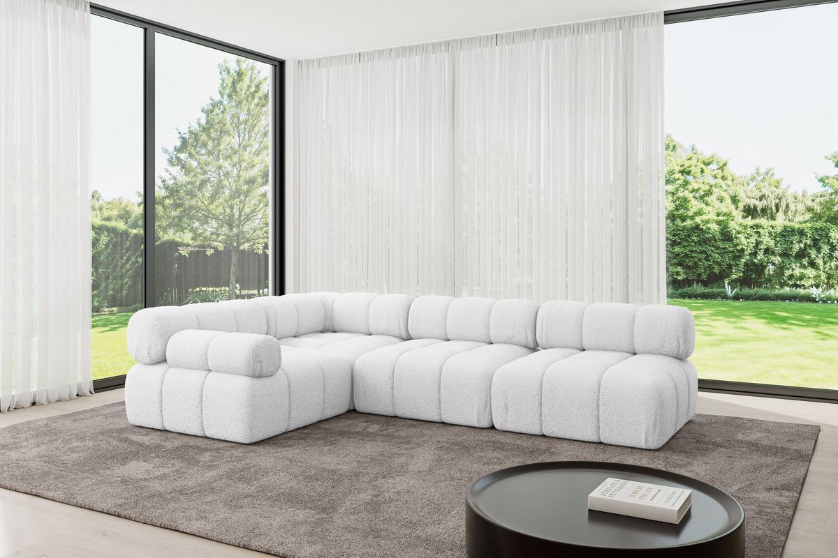 ECKSOFA modulares Sofa Mende-L2 - 285x190x70 cm Weiß Bouclé - Weiß, Holzwerkstoff/Textil (285/190cm) - ALTDECOR
