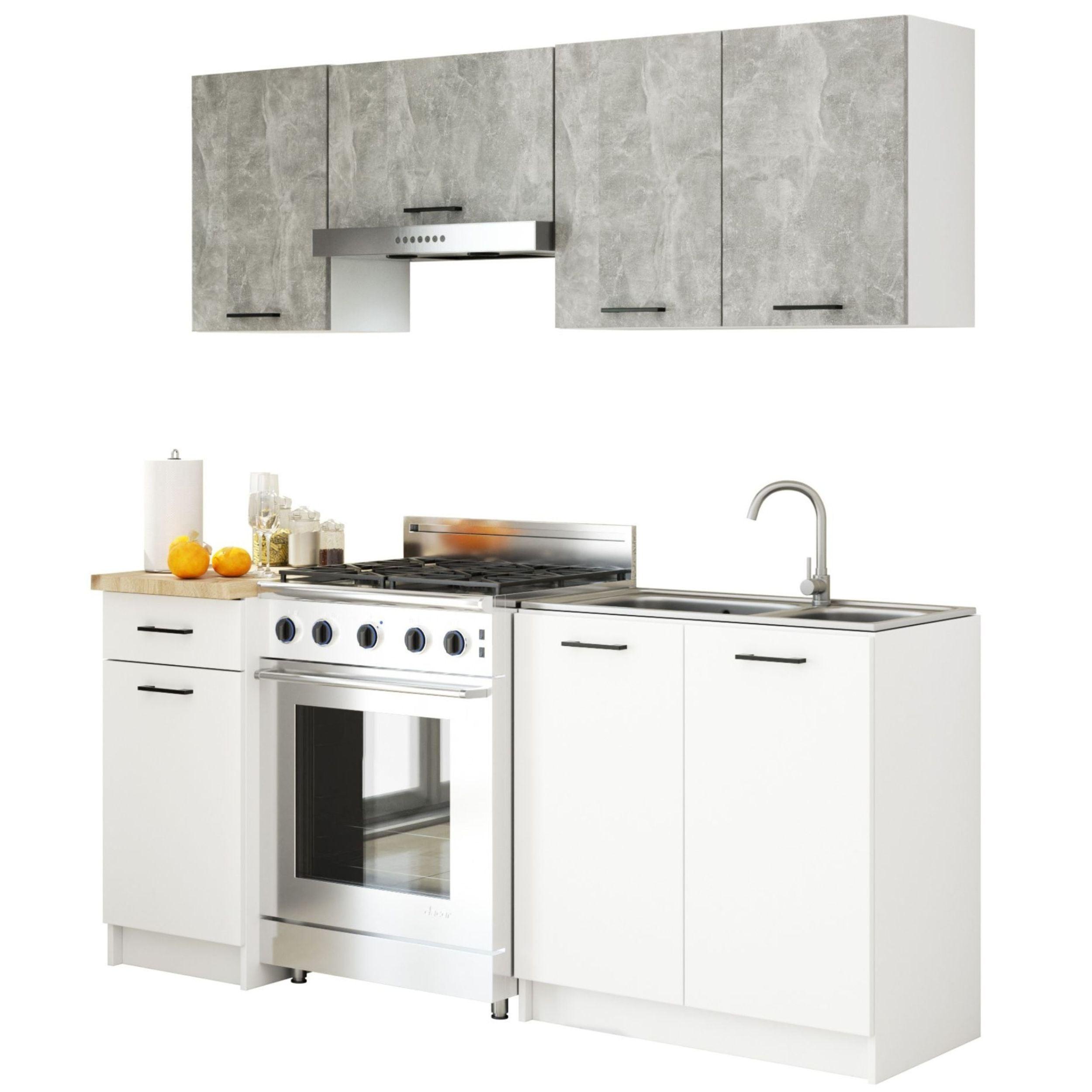 KÜCHENLEERBLOCK Beton, Weiß 203/180/46 - Weiß, Holzwerkstoff (180/203/46cm) - RAUMHIRSCH FURNITURE