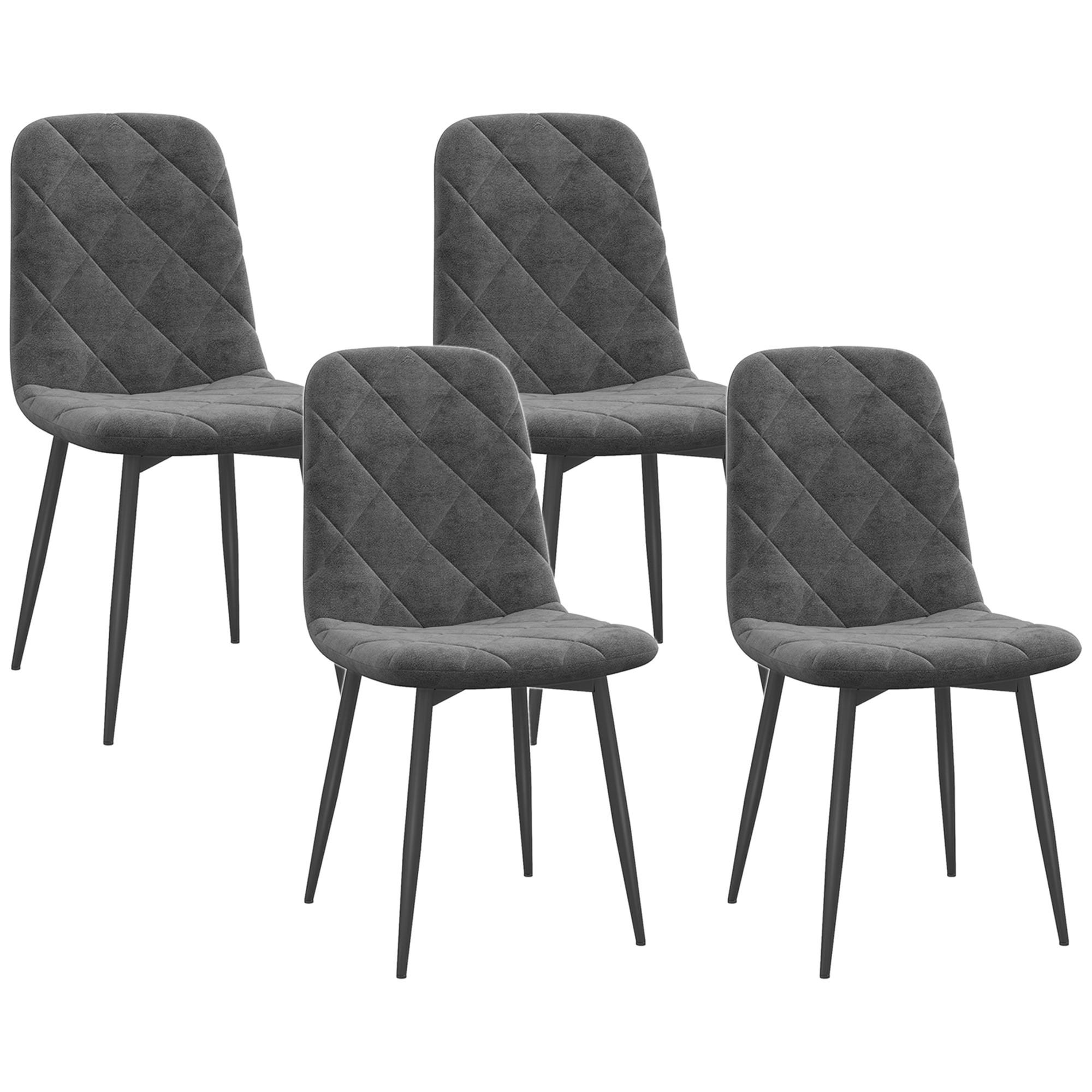 ESSZIMMERSTÜHLE, 4er-Set Küchenstühle mit Rückenlehne, Samtoptik, Grau - Grau, Kunststoff (54/87/45cm) - HOMCOM