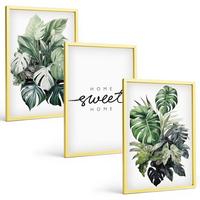 BILDER SET 3er Set - 40x60 cm Goldrahmen - Pflanzen mit der Aufschrift „Sweet Home“ - Goldfarben, Kunststoff (40/60cm) - TULUP