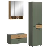 BADMÖBEL-SET grün, Evoke Eiche 3-teilig 141 cm, Komplettset mit viel Stauraum - Eichefarben/Schwarz, Glas/Holzwerkstoff (141/191/35cm) - Inn.Furn