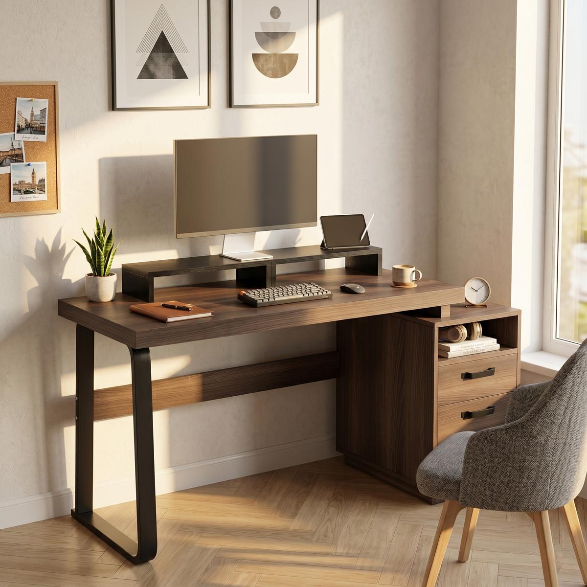 BÜROSCHREIBTISCH braun, Stahl, 3 Schubladen - Walnussfarben, Holzwerkstoff (54/161/76.4cm) - Urban Meuble