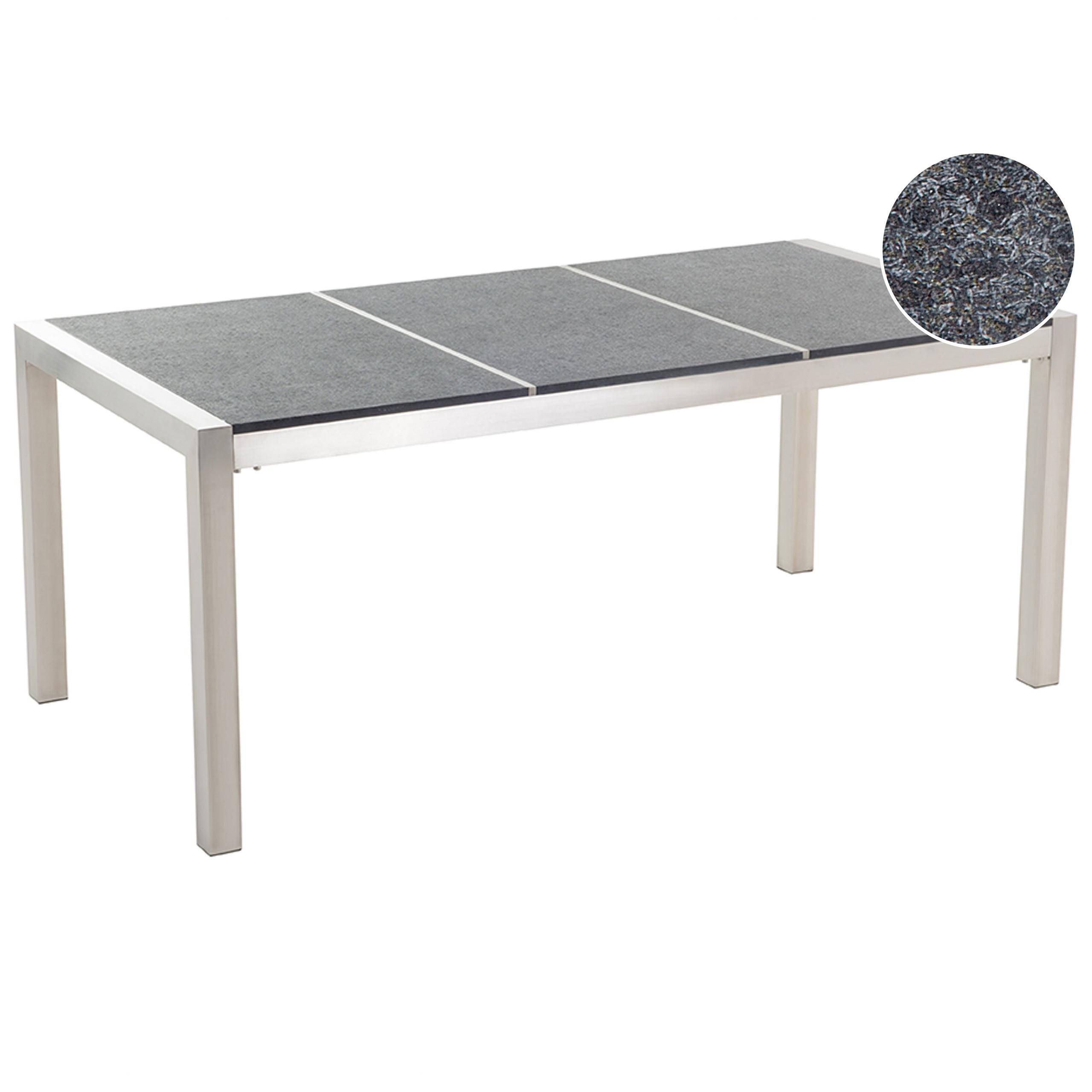 GARTENTISCH Edelstahl/Naturstein schwarz geflammt 180/90 cm Grosseto - Silberfarben/Schwarz, Stein (180/90/74cm) - Beliani
