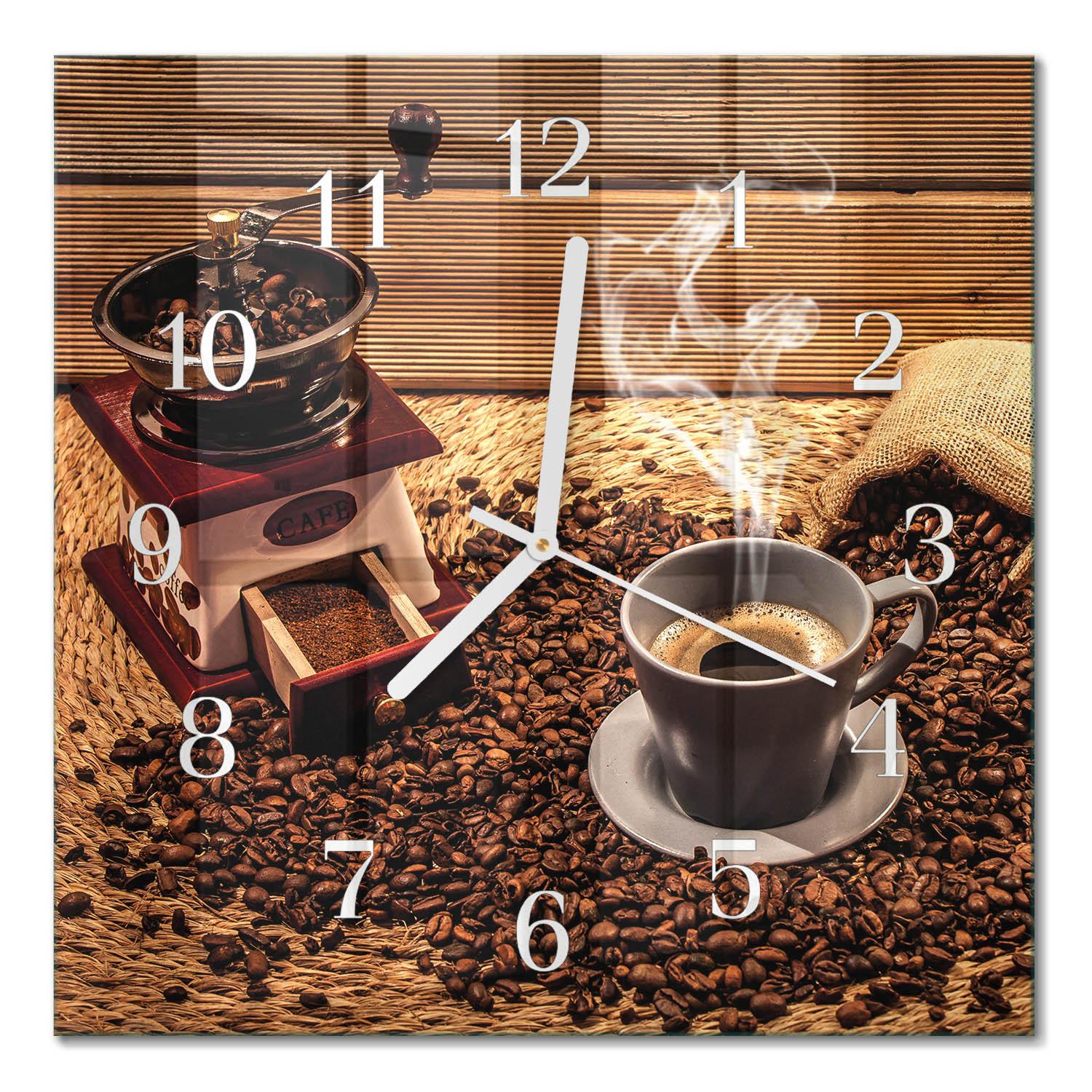 WANDUHR aus Glas 30x30 cm - Kaffeebohnen - Braun, Glas (30/30/0.4cm) - TULUP