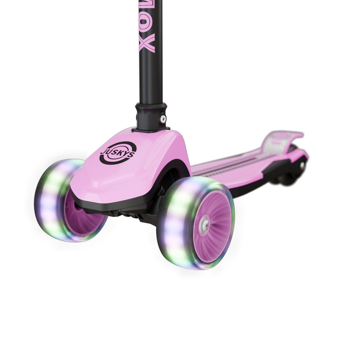 KINDERROLLER Lumox höhenverstellbarer Lenker inkl. Leuchtränder rosa - Rosa, Metall (28/59cm) - Juskys