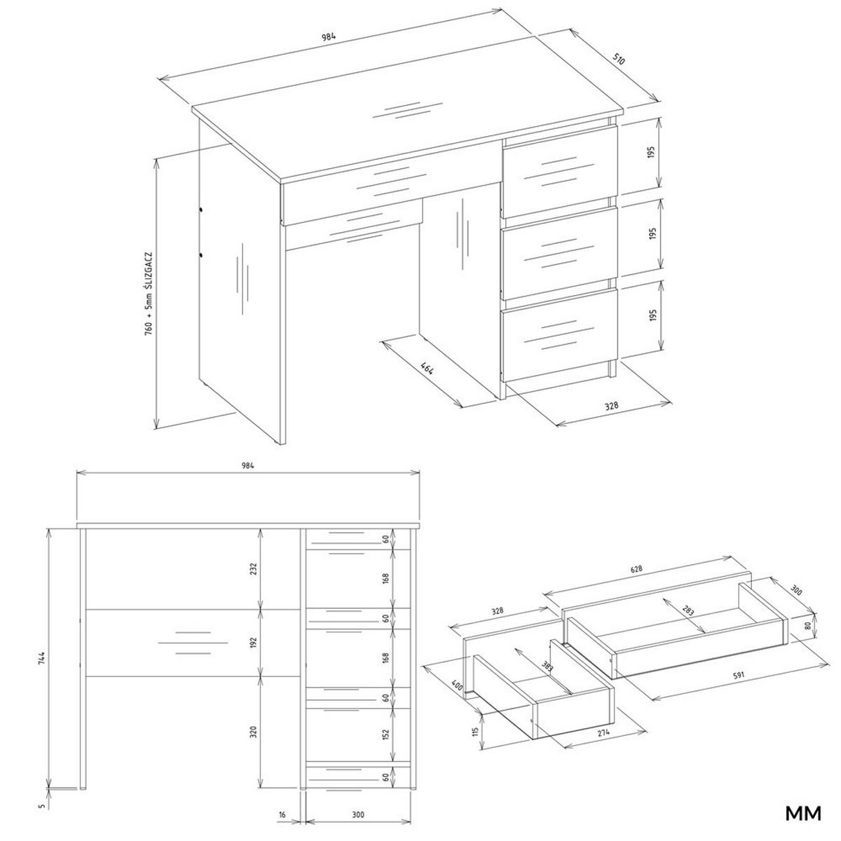 SCHREIBTISCH Weiß 98/146/52 - Weiß, Holzwerkstoff (90/50/146cm) - RAUMHIRSCH FURNITURE