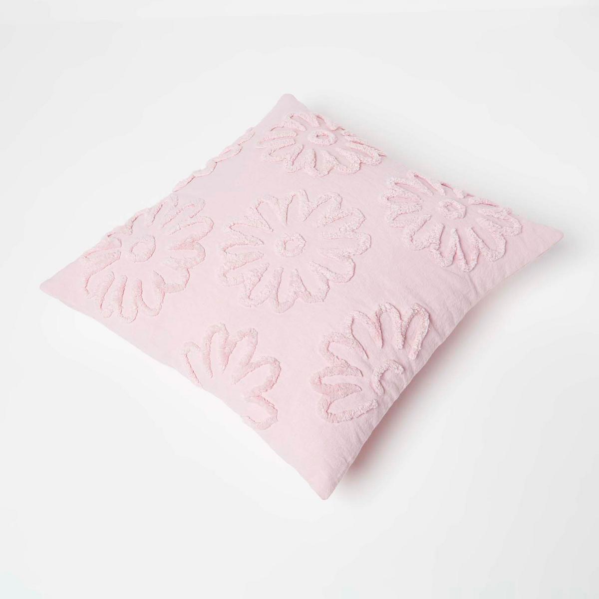 DEKOKISSEN Tufted 45/45 cm rosa mit Blumen - Rosa, Textil (45/45cm) - Homescapes