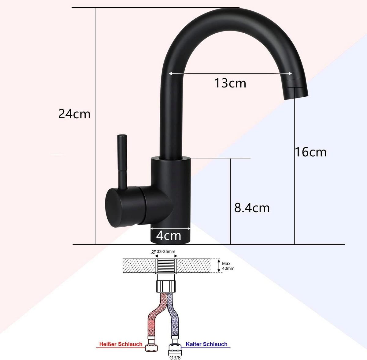 WASCHTISCHARMATUR SARAH 24/6/24 cm - Schwarz, Metall (6/24/24cm) - Nettlife