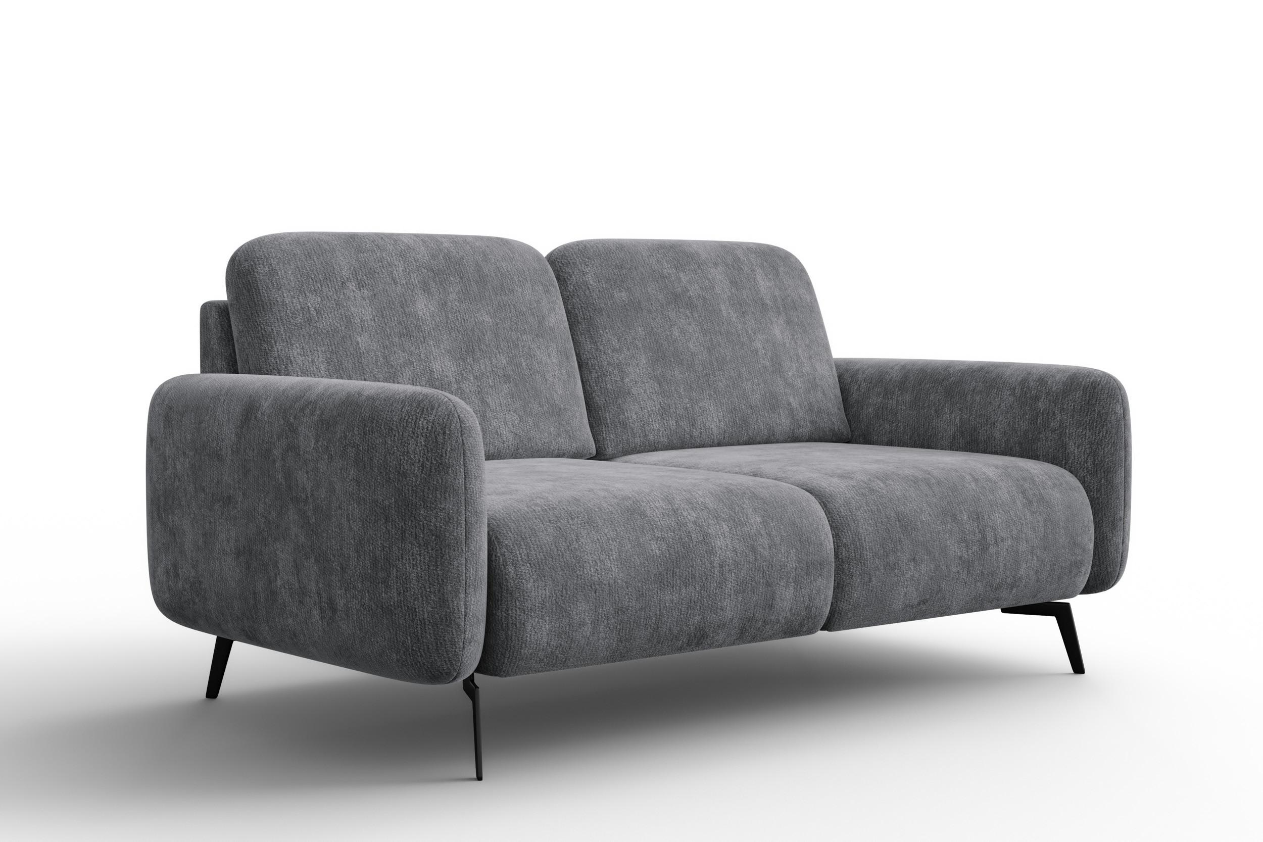 SOFA FEBE 2-Sitzer, grauer Chenille-Stoff - Schwarz/Grau, Holz/Textil (160/82/96cm) - Wozimo