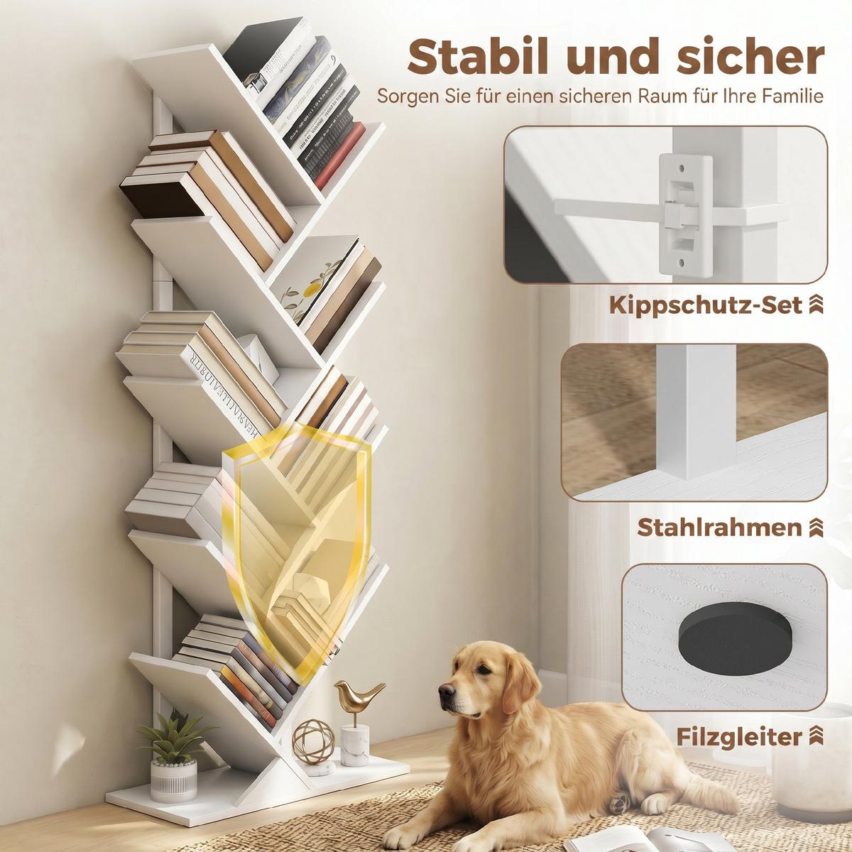 BÜCHERREGAL Spanplatte Stahl Weiß - Weiß, Holzwerkstoff (24/136/50cm) - HOMCOM