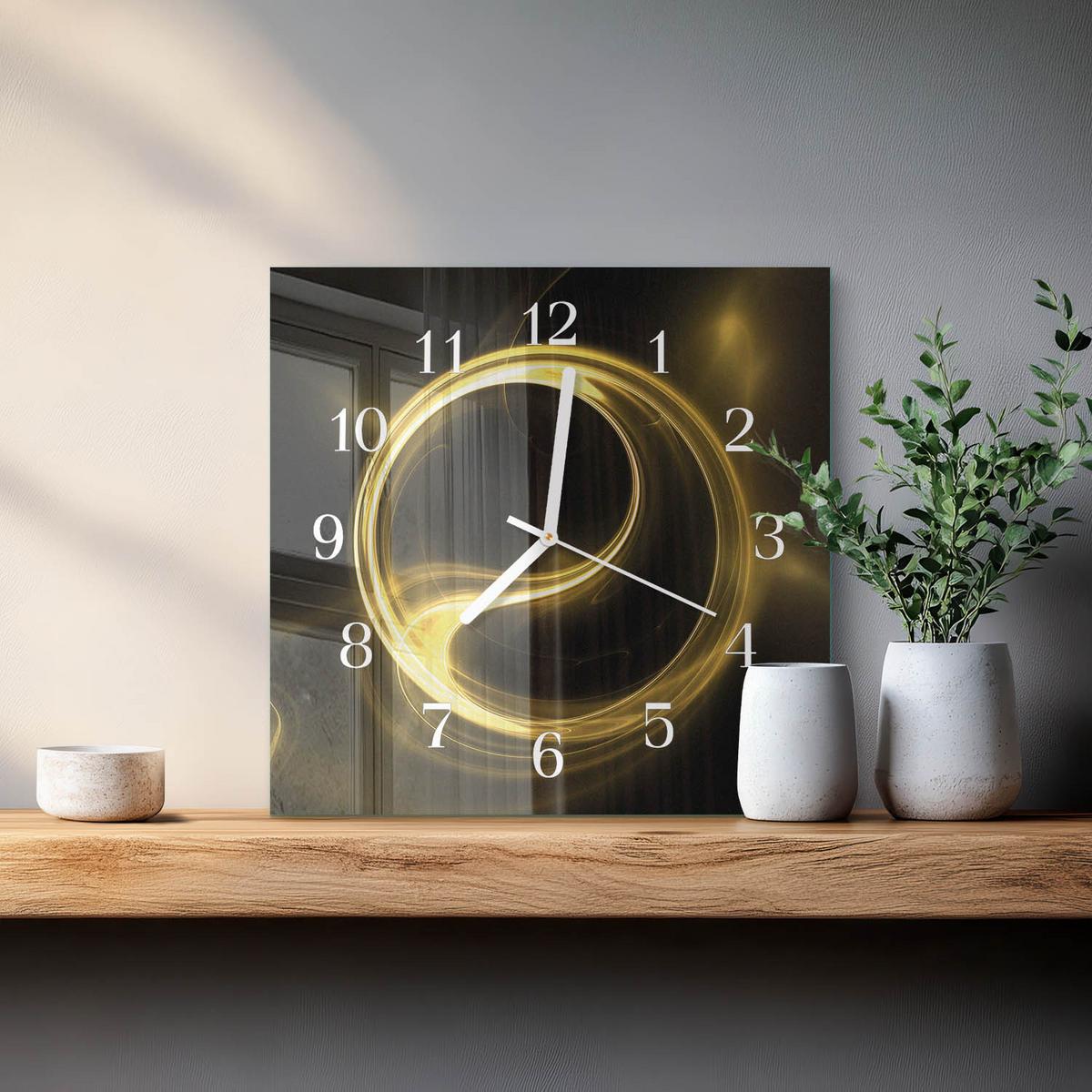 WANDUHR aus Glas 30x30 cm - Abstraktionskreis - Gelb, Glas (30/30/0.4cm) - TULUP