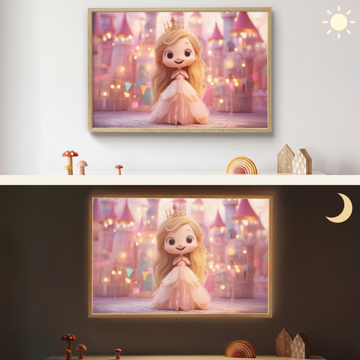WANDLEUCHTE MIT AKKU Prinzessin - Rosa - Schloss 90x60 cm - Rosa, Holzwerkstoff (90/60/8cm) - OnlyWow