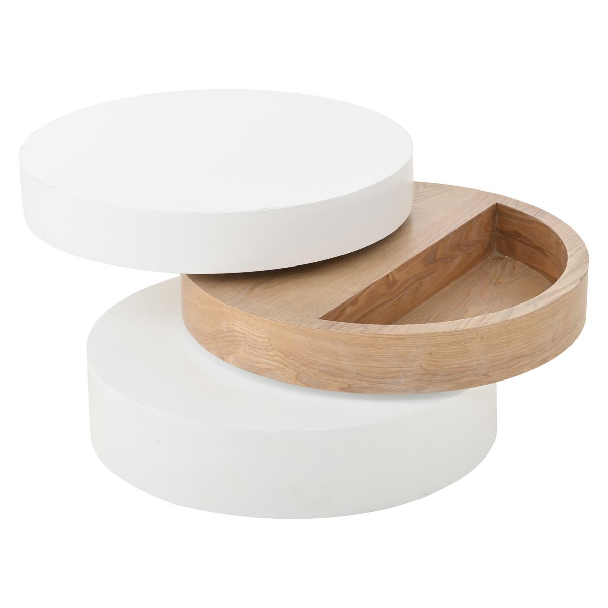 COUCHTISCH Zylindrisch Weiß & Natur 360° Drehbar mit Stauraum - Naturfarben, Holzwerkstoff (60/60/35.1cm) - Urban Meuble