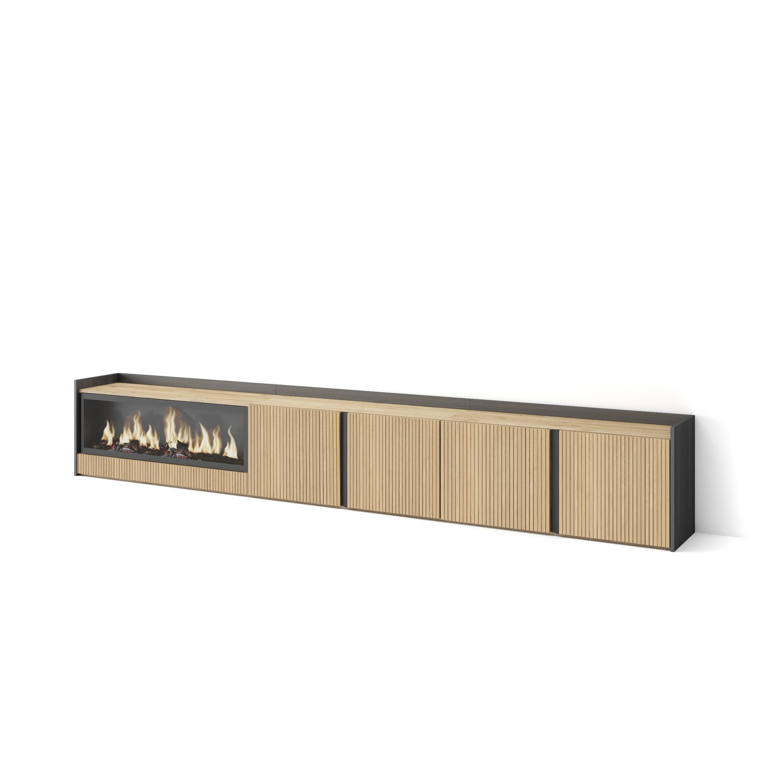 LOWBOARD, Eiche und Schwarz, 315/35/50cm, Elektrokamin XXL - Eichefarben, Holzwerkstoff (315/50/35cm) - Skraut Home