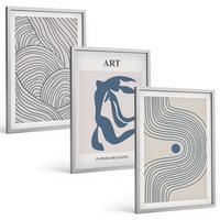 BILDER SET 3er Set - 40x60 cm Silberner Rahmen - Abstrakte blaue Linien - Silberfarben, Kunststoff (40/60cm) - TULUP