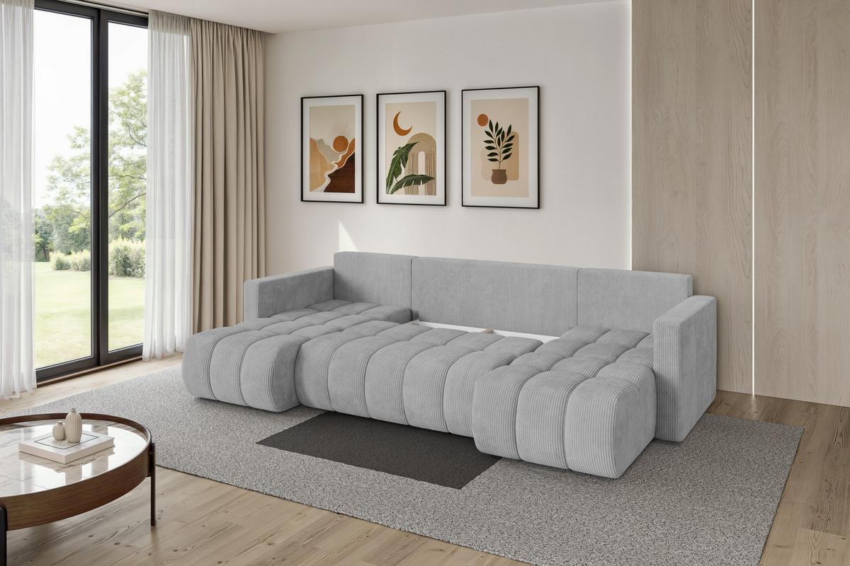 WOHNLANDSCHAFT mit Schlaffunktion und Bettkasten GARD-U 300x146x85 Grau Cord - Schwarz/Grau, Holzwerkstoff/Kunststoff (300/85/146cm) - ALTDECOR