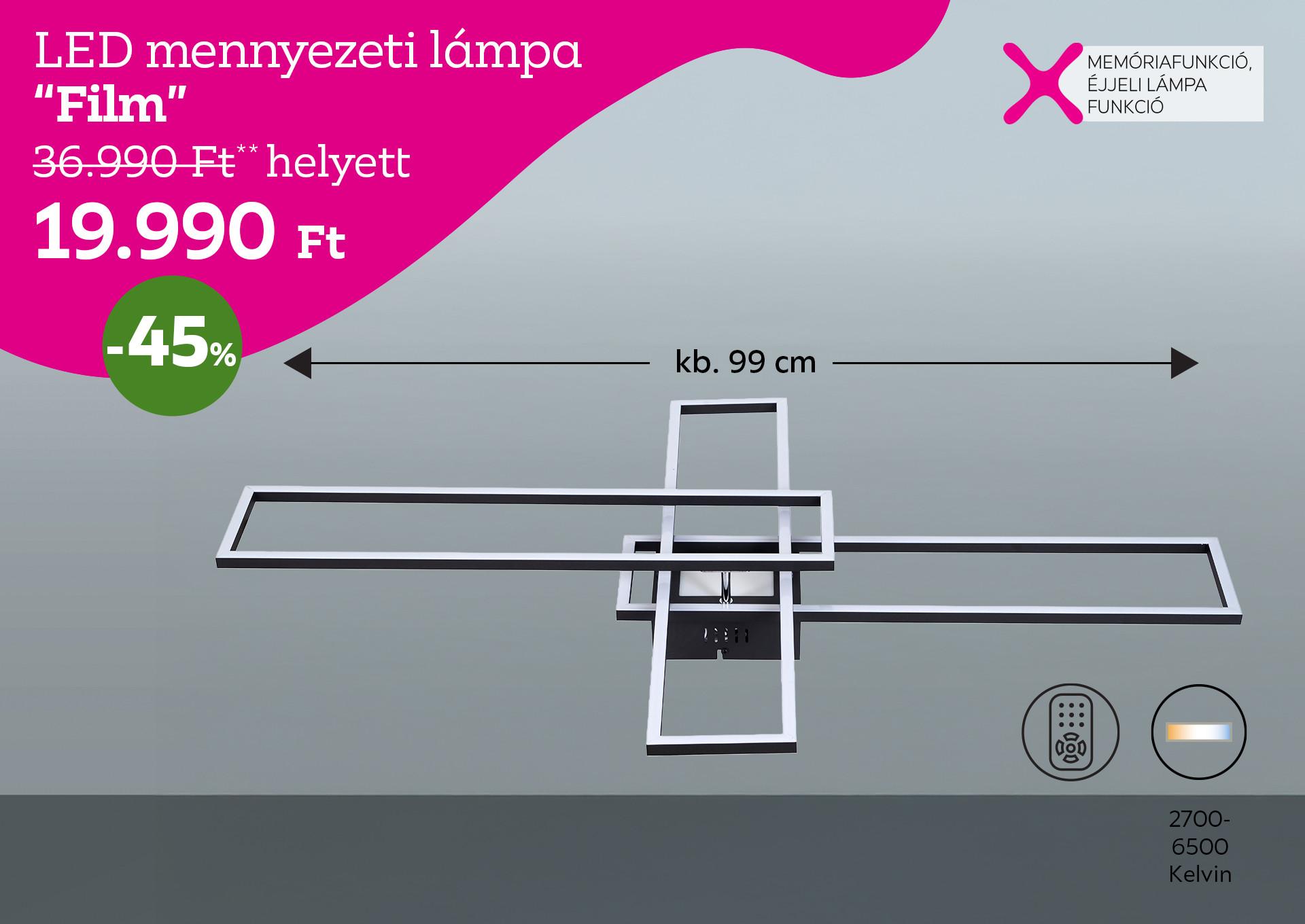 LED mennyezeti lámpa FILM 36990 Forint helyett 19990 Forint, kedvezmény mértéke 45%