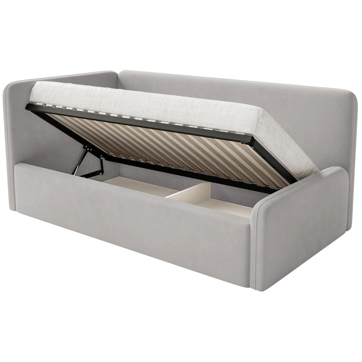 JUGENDBETT Fanko Samt Hellgrau 90x200 cm - Hellgrau/Schwarz, Kunststoff/Textil (90/200cm) - Selsey