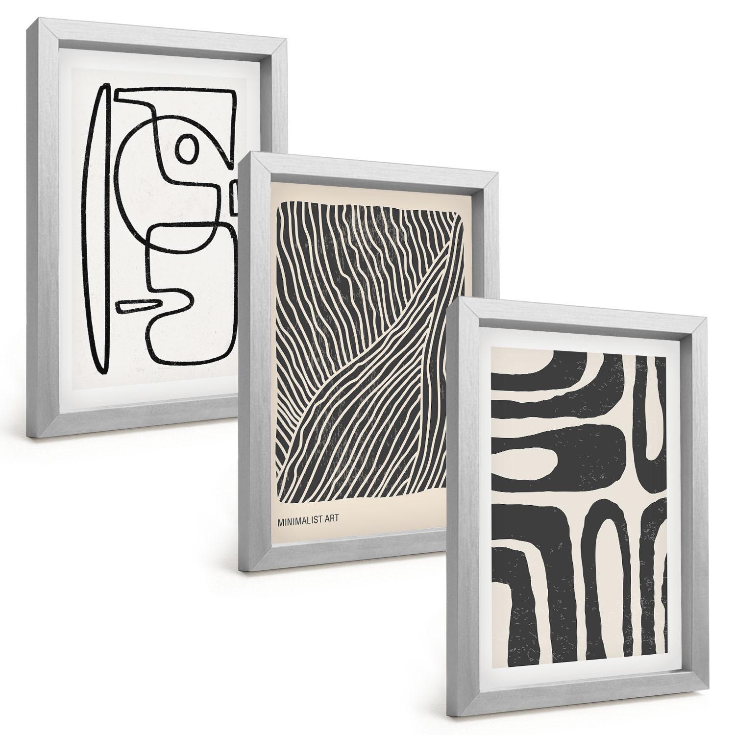BILDER SET 3er Set - 20x30 cm Silberner Rahmen - Abstrakte Muster, Linien, Texturen - Silberfarben, Kunststoff (20/30cm) - TULUP