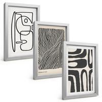 BILDER SET 3er Set - 20x30 cm Silberner Rahmen - Abstrakte Muster, Linien, Texturen - Silberfarben, Kunststoff (20/30cm) - TULUP