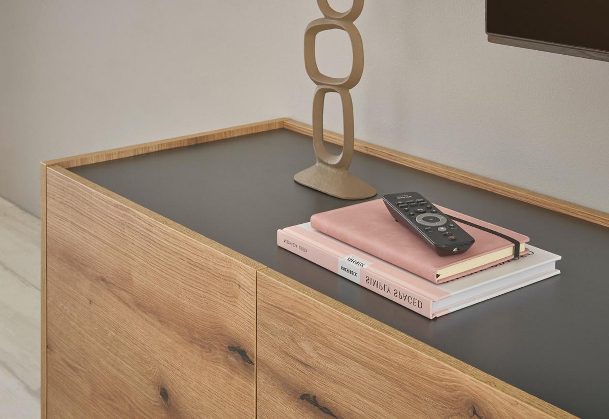 WOHNWAND Evoke Eiche, grau, Wohnkombination Set 4-teilig, 310 cm - Eichefarben/Grau, Glas/Holz (310/197/45cm) - Furn.Design