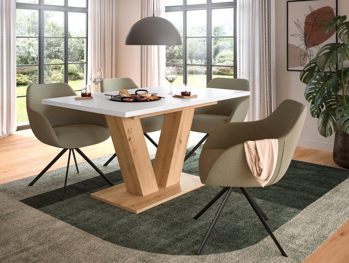 ESSTISCH weiß, Eiche Artisan, Küchentisch ausziehbar 150 - 190 cm - Weiß/Eiche Artisan, Holzwerkstoff/Metall (150/90/76cm) - Inn.Furn