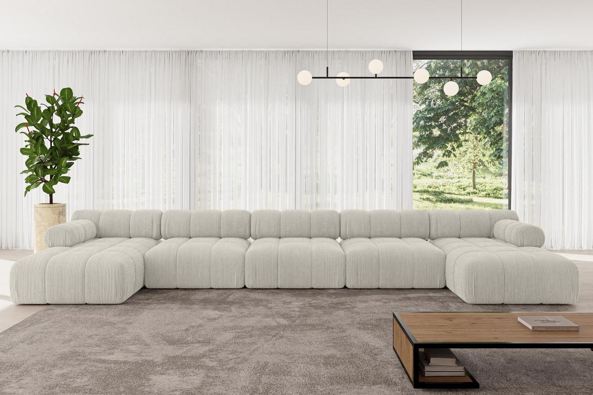 WOHNLANDSCHAFT modulares Sofa Tesso-U3 - 475x160x70 cm Creme Cord - Hellgrau/Creme, Holzwerkstoff/Textil (475/70/160cm) - ALTDECOR