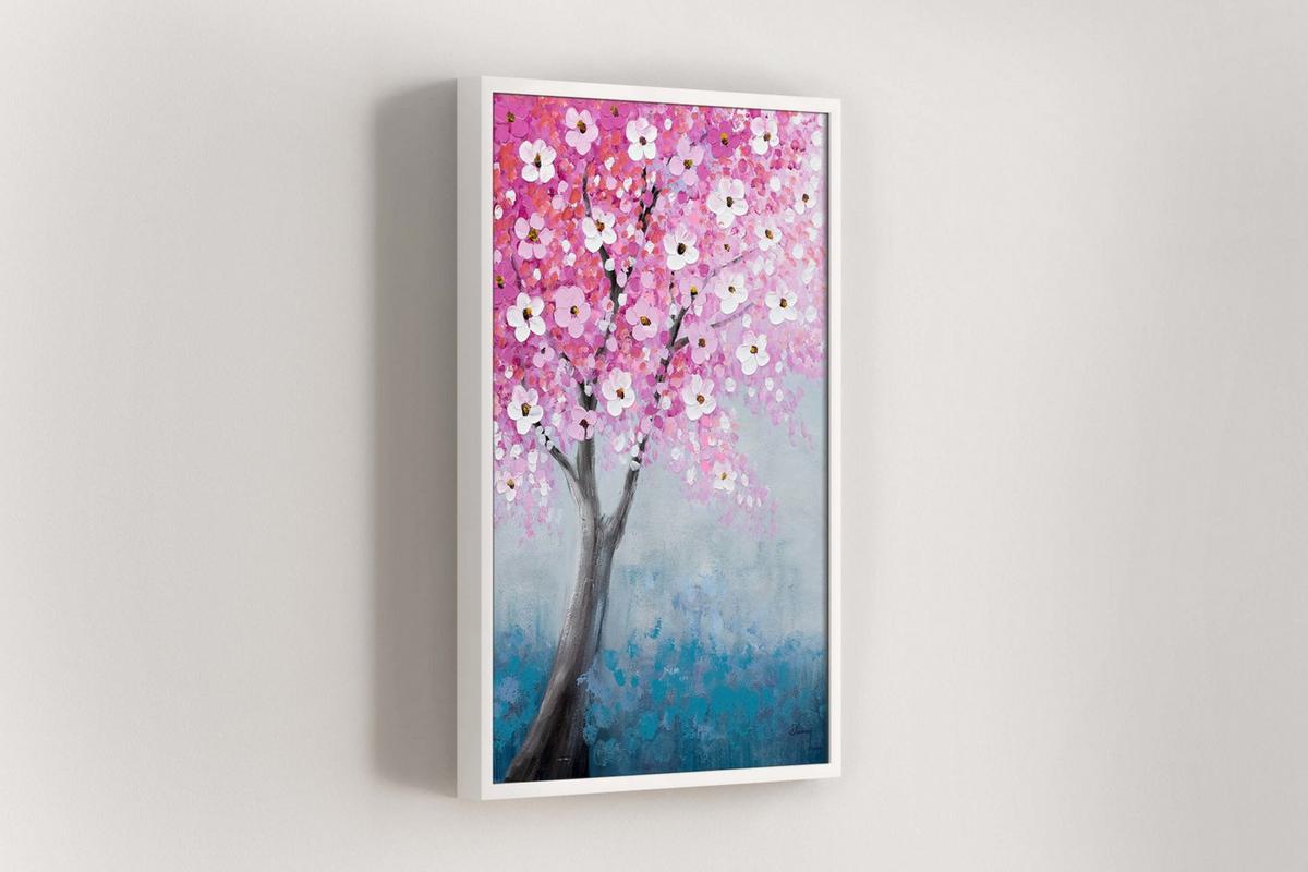 ACRYLBILD HANDGEMALT 60/90 cm - Blau/Pink, Holz/Textil (60/90cm) - KUNSTLOFT