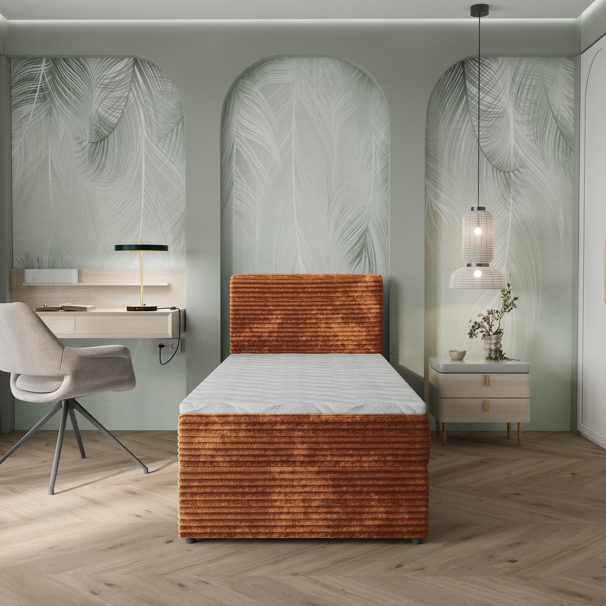 BOXBETT PISA 90 90x200 cm mit Matratze und Topper, H2+H3 - Braun - Braun, Holz (90/200cm) - MASSENO