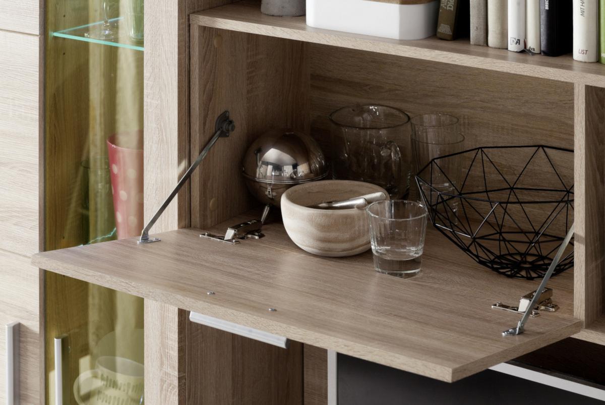 WOHNWAND Sonoma Eiche hell 291 cm, Schrankwand inklusive Beleuchtung - Eichefarben/Silberfarben, Glas/Holzwerkstoff (291/197/41cm) - Top.Furn