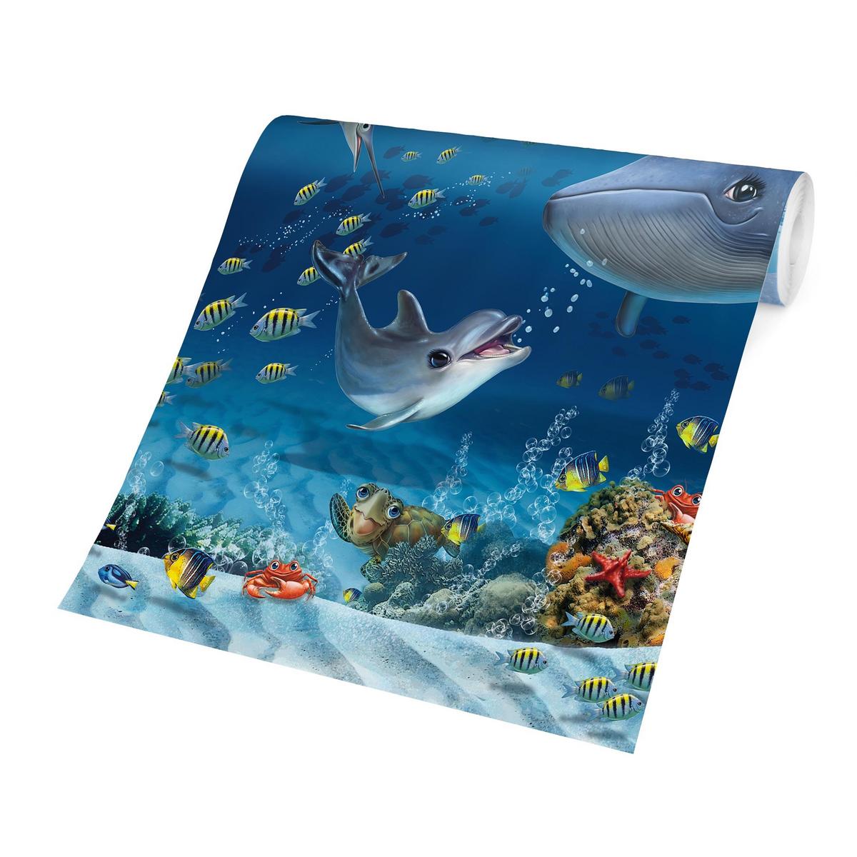 FOTOTAPETE Animal Club International - Unterwasserwelt mit Tieren 192/192 cm - Blau, Papier (192/192cm) - Bilderwelten