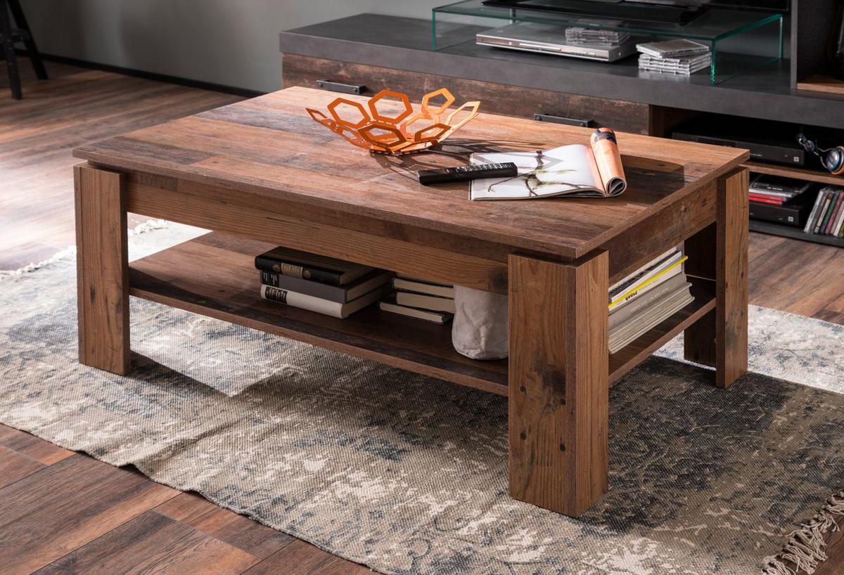 COUCHTISCH Used Wood Altholz 110 x 65 cm, Wohnzimmer Tisch mit Ablage - Braun/Grau, Holzwerkstoff (65/110/47cm) - Top.Furn