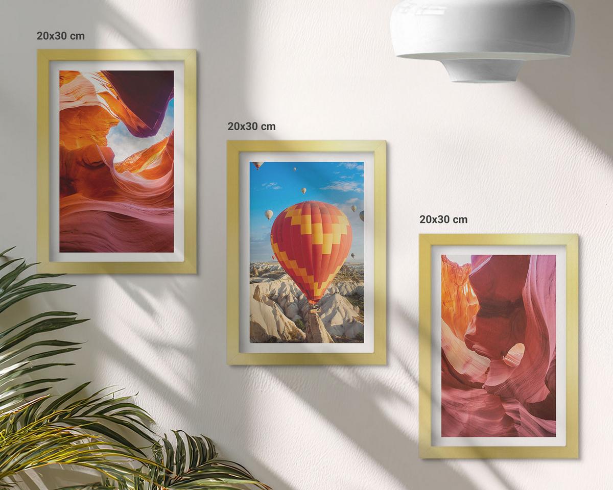BILDER SET 3er Set - 20x30 cm Goldrahmen - Wüstenschluchten aus der Ballonfahrt - Goldfarben, Kunststoff (20/30cm) - TULUP