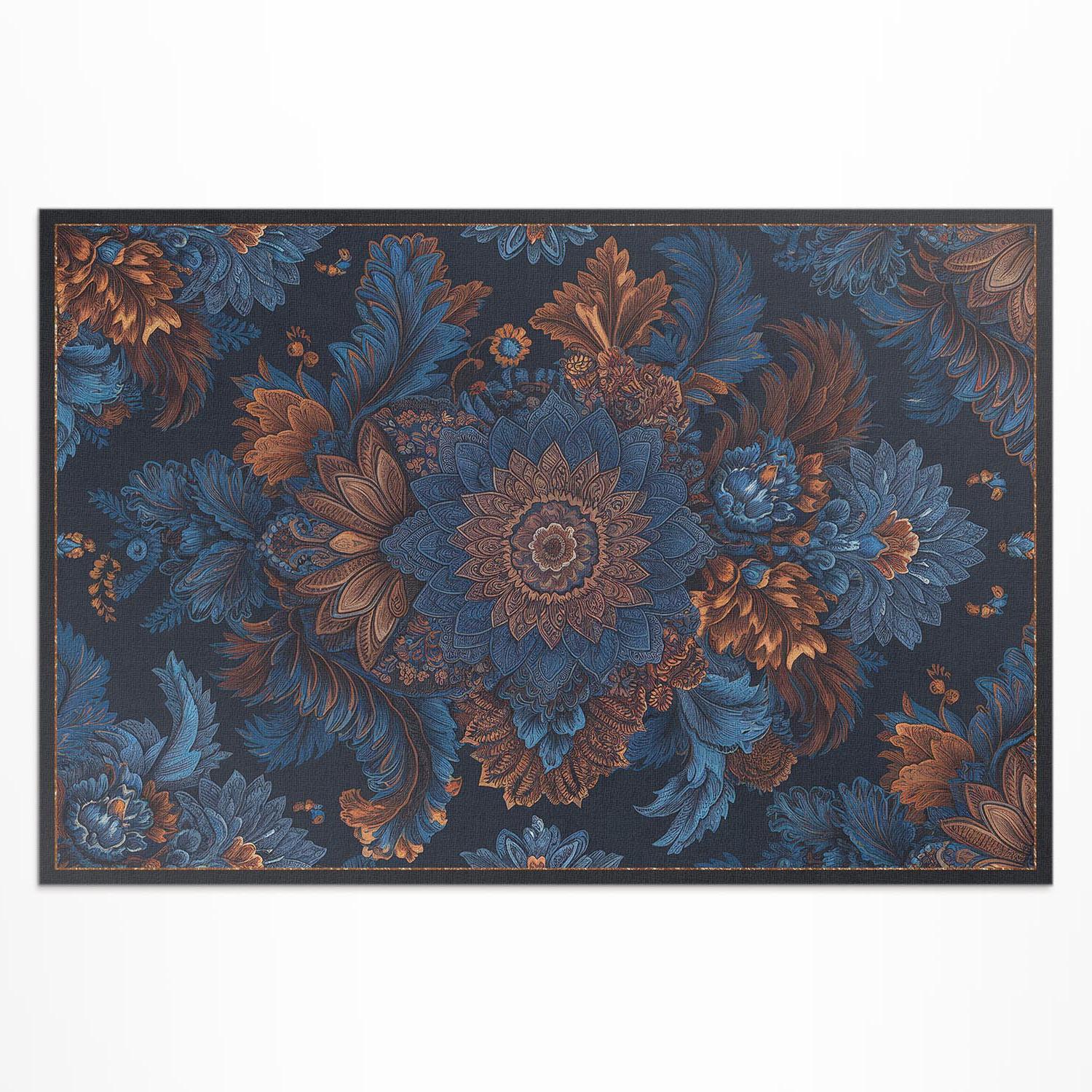 TEPPICH 150x225 cm Elegante Blumen Vintage Arrangement - Blau, Kunststoff (150/225cm) - Wallfluent