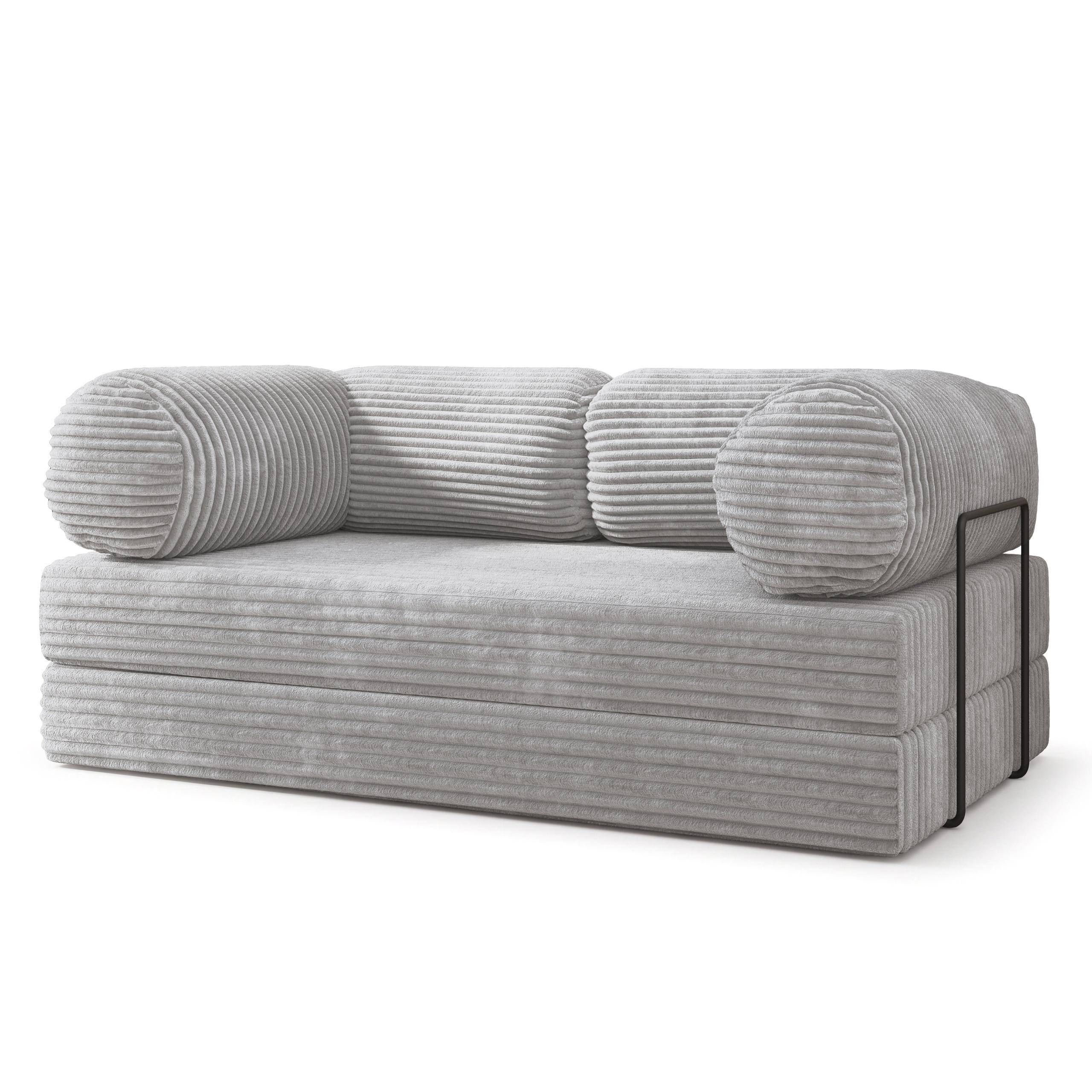BETTSOFA ALVIO aus Schaumstoff Kordstoff Hellgrau Schlaffunktion - Grau, Textil (170/68/80cm) - MASSENO