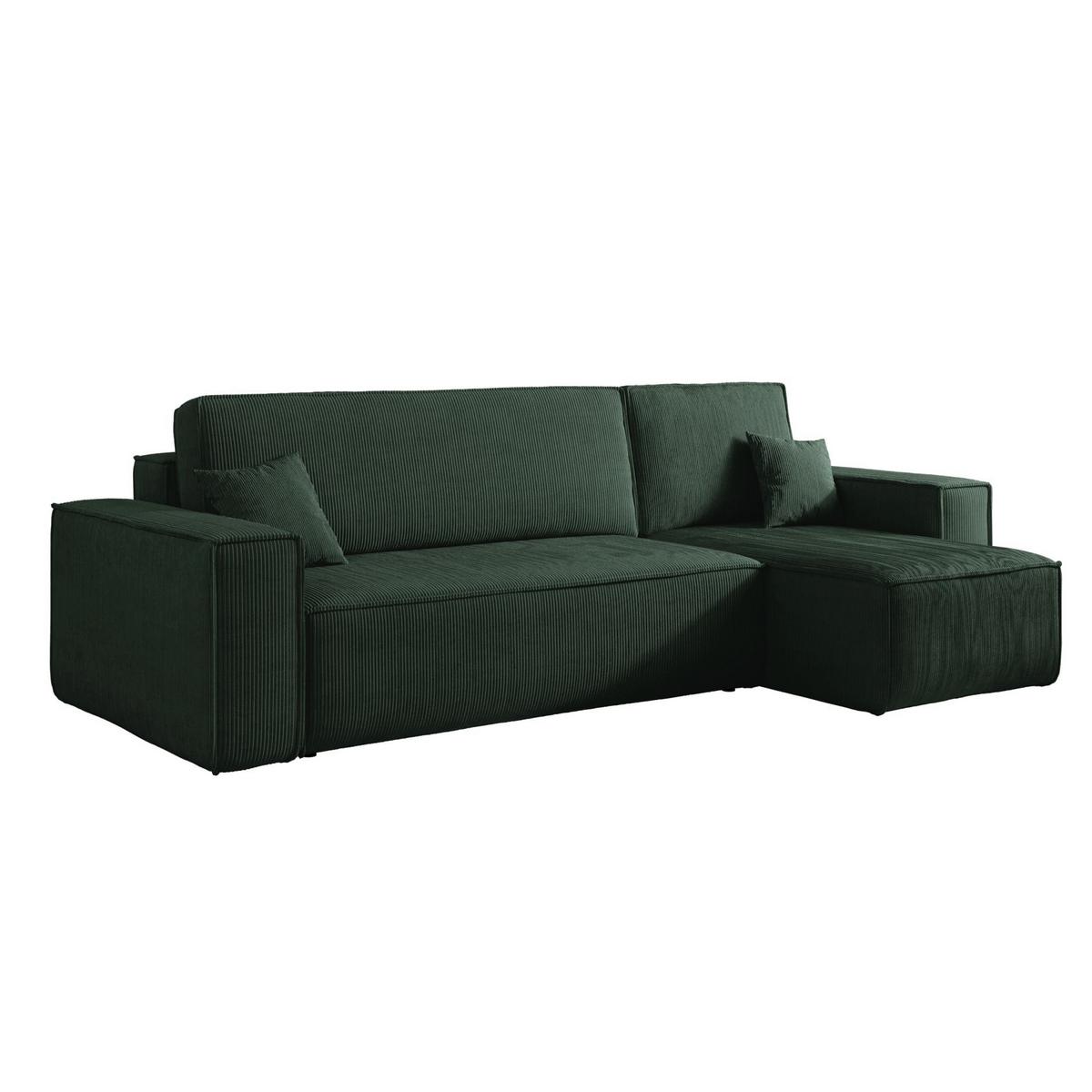 ECKSOFA Scarlo Dunkelgrün Cordbezug - Dunkelgrün/Schwarz, Kunststoff/Textil (244/145cm) - Selsey