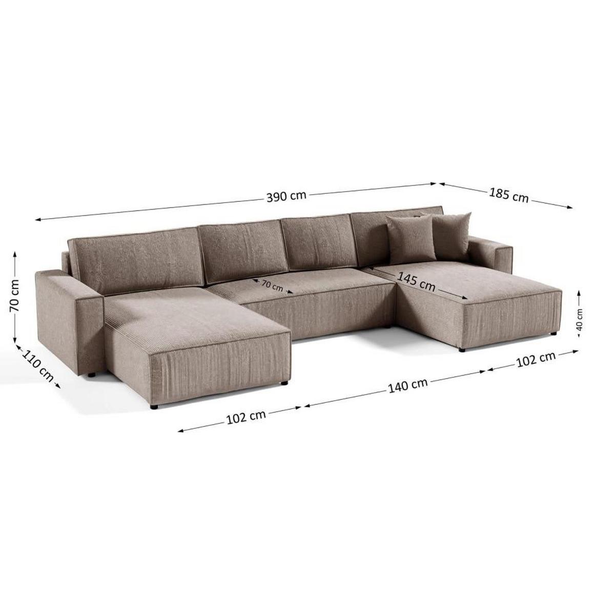 WOHNLANDSCHAFT Parys U mit Schlaffunktion beige - Beige/Schwarz, Kunststoff/Textil (390/70/185cm) - Beautysofa