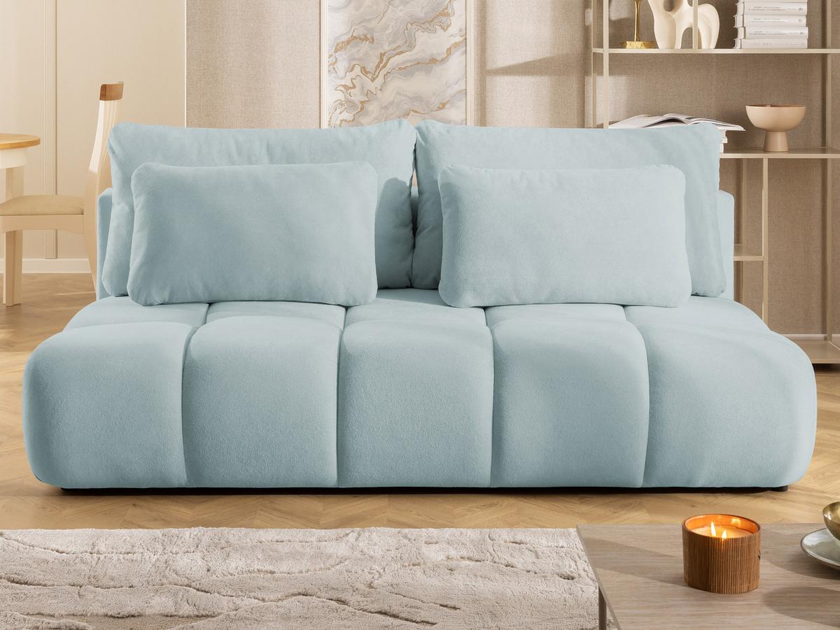SCHLAFSOFA Belluno aus hochwertigem Blaugrau Plüschstoff mit Bettkasten und tiefen Steppungen in Bubble-Optik - Blaugrau/Schwarz, Holz/Kunststoff (205/87/105cm) - S-Style
