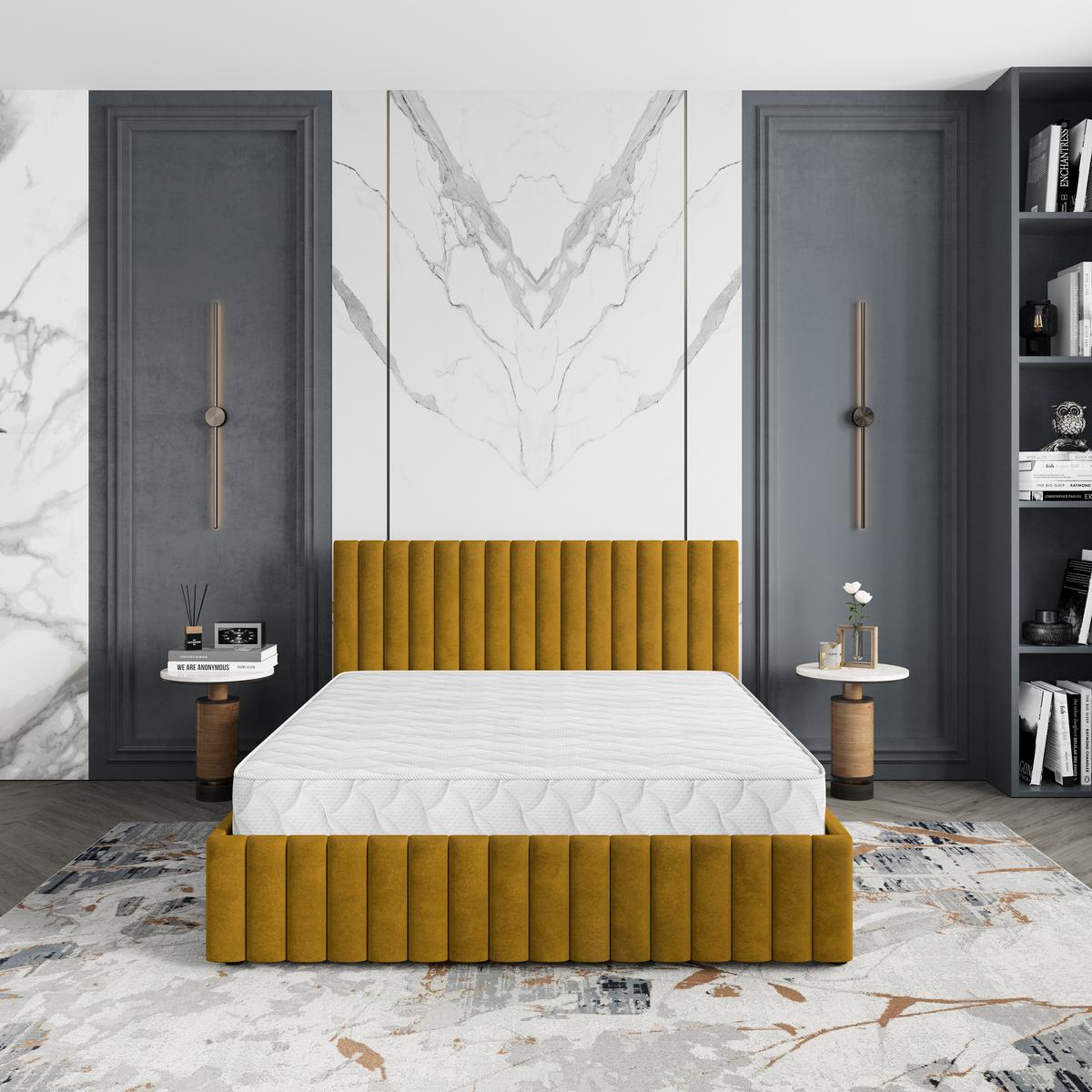 POLSTERBETT CARMIA K 120x200 cm mit Bettkästen - Gelb - Gelb, Holz/Textil - MASSENO