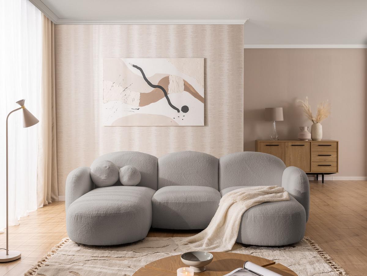 WOHNLANDSCHAFT Nuvola mit abgerundetem Design Hellgrau Bouclé-Stoff - Hellgrau/Schwarz, Holz/Kunststoff (268/80/146cm) - S-Style