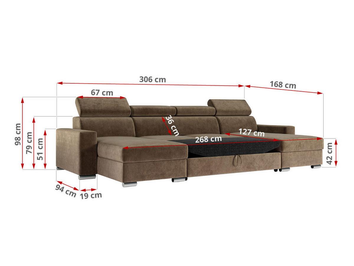 WOHNLANDSCHAFT FOX U Braun - Velvet - Silberfarben/Braun, Kunststoff/Textil (306/98/168cm) - MKS