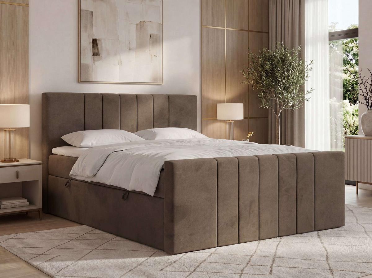 BOXBETT INERO DUO 140/200 - Braun Velvet - Topper Visco - H4 - Schwarz/Braun, Kunststoff/Textil (140/200cm) - MKS