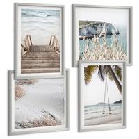 BILDER SET 4er Set - 50x50 cm & 40x60 cm Silberner Rahmen - Strandtreppe Schaukel Meer - Silberfarben, Kunststoff (50/50cm) - TULUP