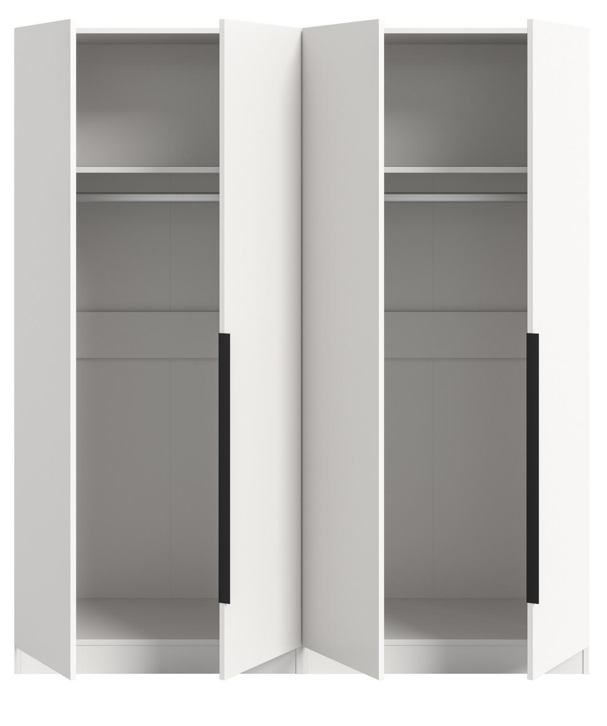 KLEIDERSCHRANK weiß 4-türig 160 x 181 cm, Drehtürenschrank mit Kleiderstange - Schwarz/Weiß, Holzwerkstoff/Kunststoff (160/181/52cm) - Inn.Furn