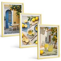 BILDER SET 3er Set - 40x60 cm Goldrahmen - Zitronenlimonade blaue Tür - Goldfarben, Kunststoff (40/60cm) - TULUP