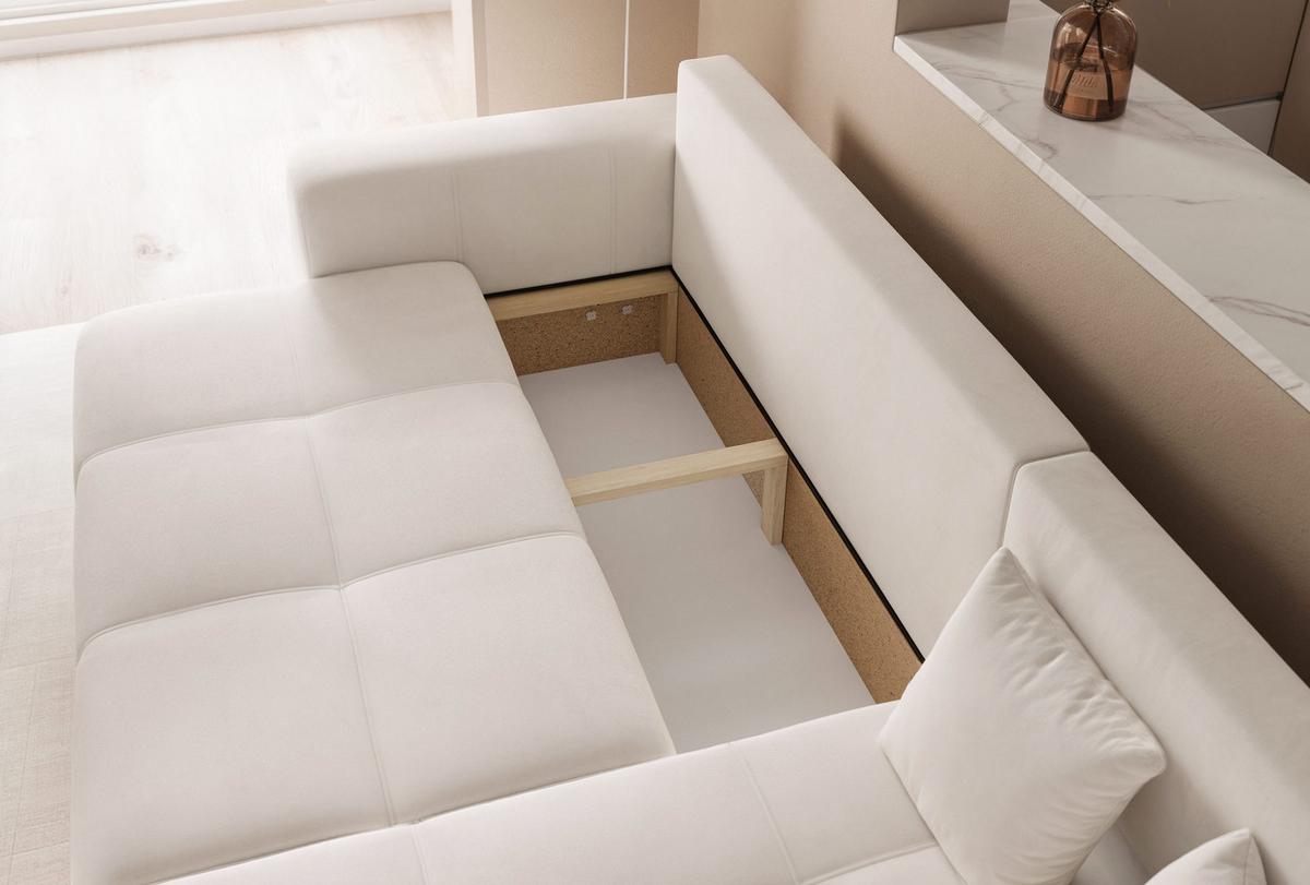 ECKSOFA Creme Velours mit Bettkasten und Schlaffunktion - Creme, Textil (248/145cm) - Idohome